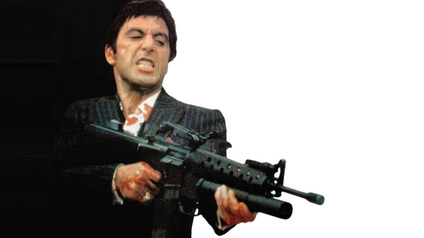 Al Pacino with his n M16A1 rifle with M-203 grenade-launcher attachment in Scarface
