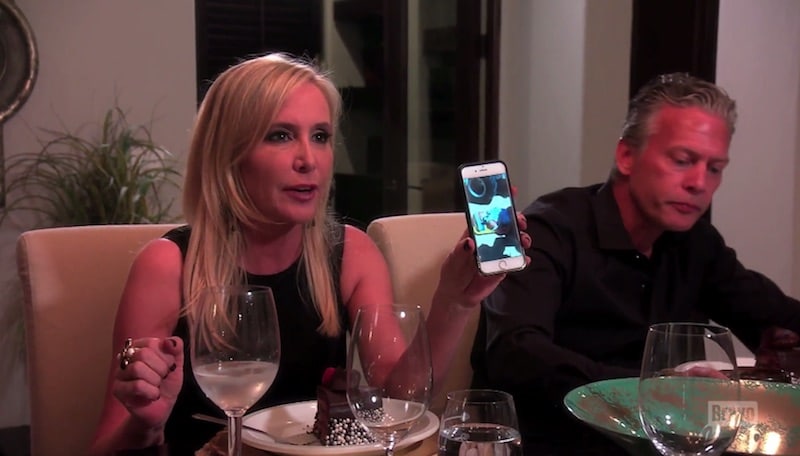 Shannon Beador with the photo of Vicki on a gurney on this week's The Real Housewives of Orange County