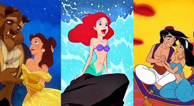 Three of the best classic Disney movies: Beauty and the Beast, The Little Mermaid and Aladdin