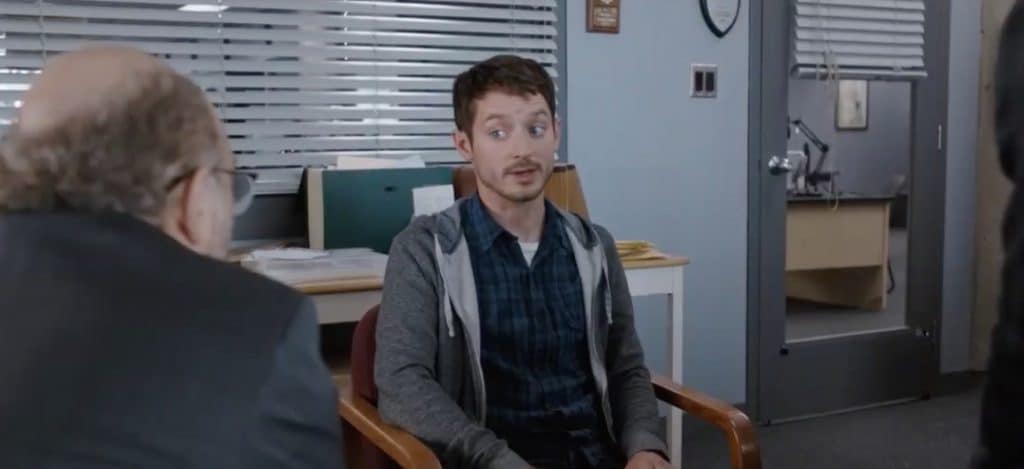 Dirk Gently's Holistic Detective Agency with Elijah Wood as Todd being questioned by the cops
