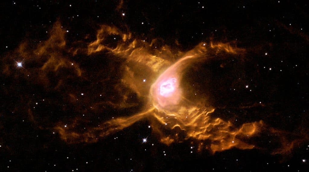The spectacular Red Spider Nebula is 3,000 light-years away and in the constellation of Sagittarius
