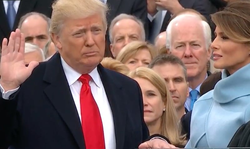 Donald Trump swearing in as President of the United States at his inauguration