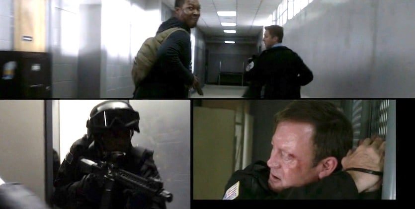Carter (Corey Hawkins) and his accomplice attempt to escape the police station