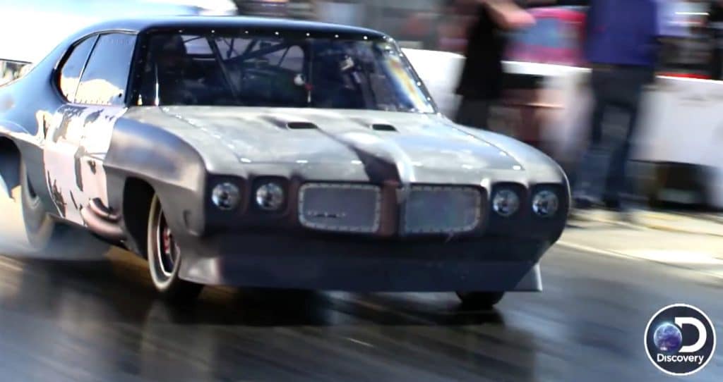 Big Chief's 1970 Pontiac GTO during one of the Fast N' Loud vs. Street Outlaws Mega Race drag races