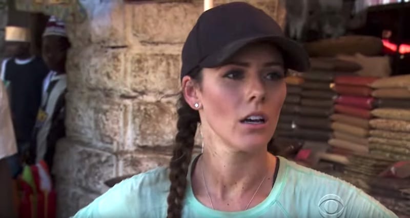 A stressed Sara Fowler on this week's Amazing Race as things start to get crazy