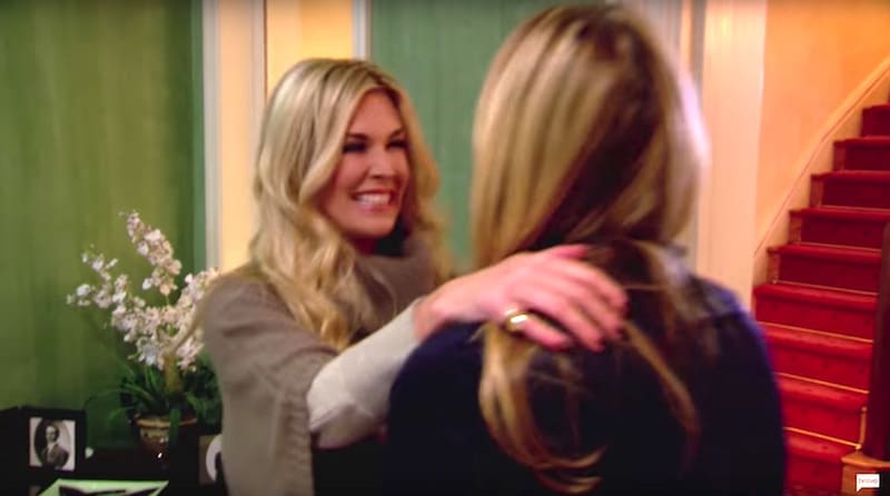 Tinsley Mortimer greets Sonja Morgan as she moves in on RHONY