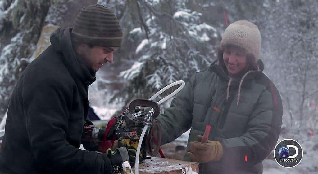 Chris Morse with his engine on Yukon Men