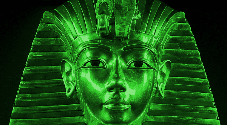 Egyptian pharaoh Tutankhamun's golden death mask on Ancient Aliens