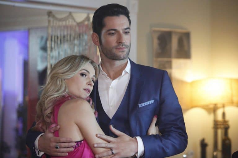 Lindsey Gort as stripper Candy and Tom Ellis as Lucifer in this week's spring premiere
