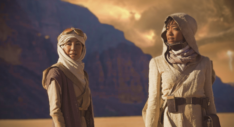 Star Trek: Discovery with SonequaMG as First Officer Michael Burnham and Michelle Yeoh as Captain Philippa Georgiou.