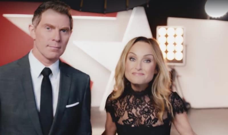 Bobby Flay and Giada De Laurentiis in a promotional video for Food Network Star