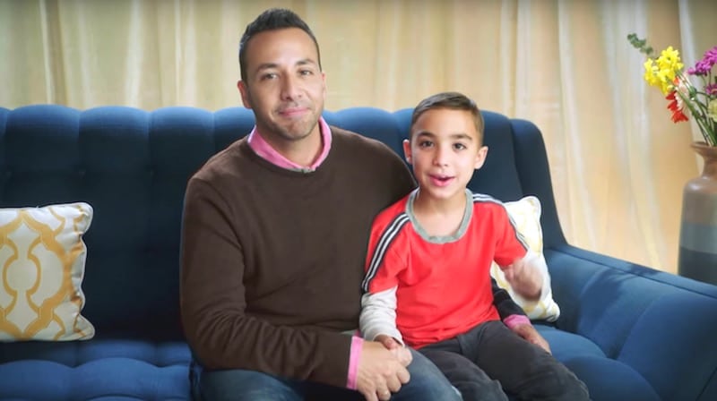 Howie D sitting next to his son James on Big Star, Little Star