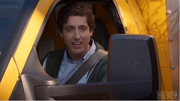 Thomas Middleditch as Richard Hendricks in a yellow van on Silicon Valley