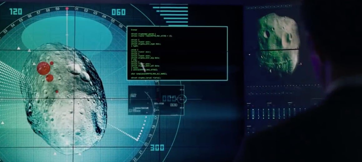 Screens showing various asteroid graphics and numbers
