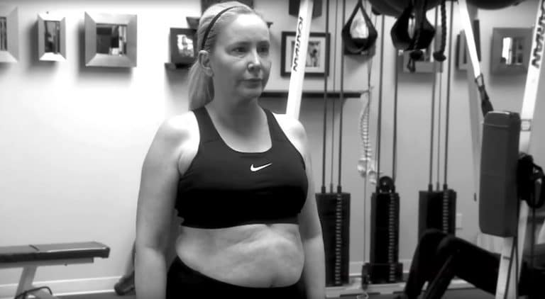 Shannon Beador in a gym top with her belly showing on The Real Housewives of Orange County