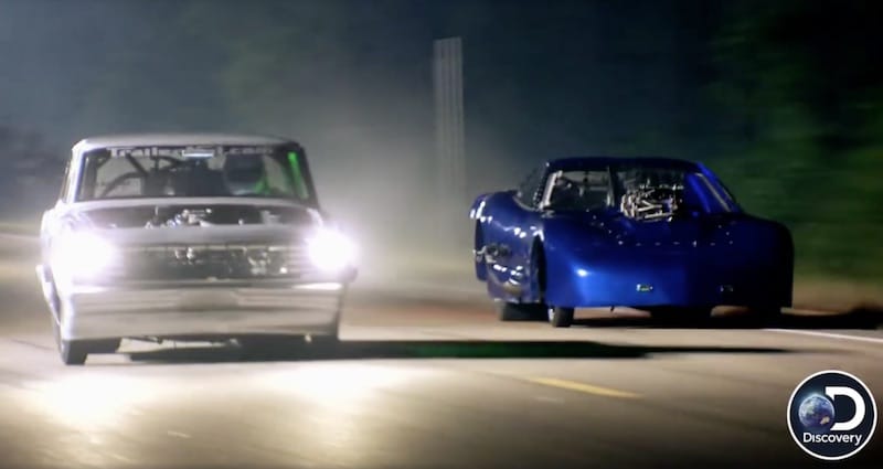 Two cars racing on Street Outlaws: New Orleans