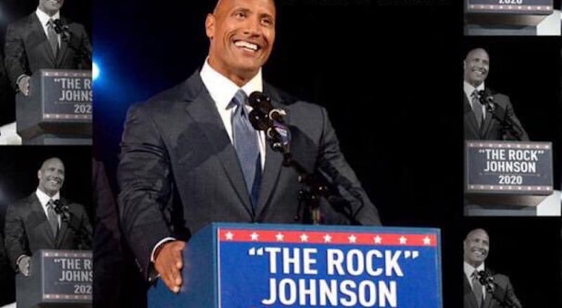 Dwayne 'The Rock' Johnson in a faux 'campaign pic'