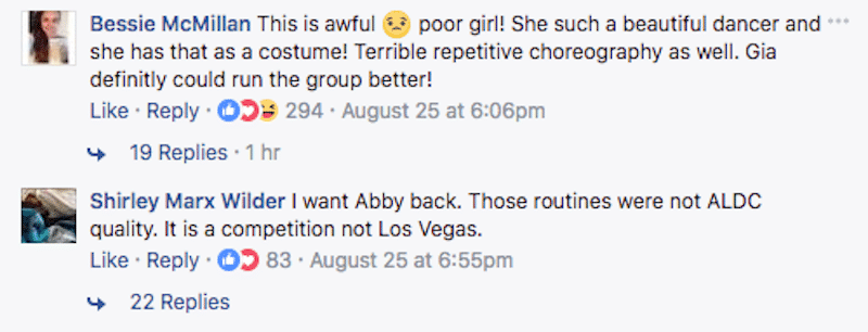 Comment on Dance Moms Facebook page