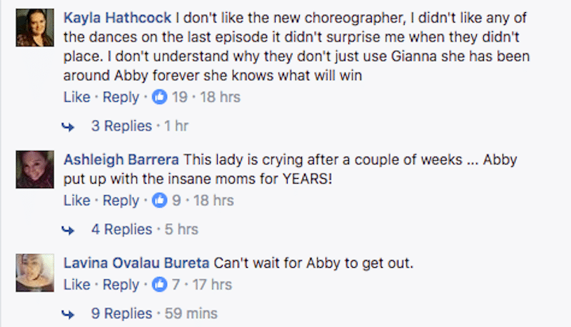 Comment on Dance Moms Facebook page