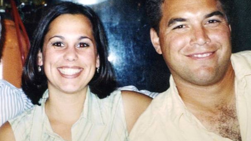Laci Peterson with husband Scott smile in a photo