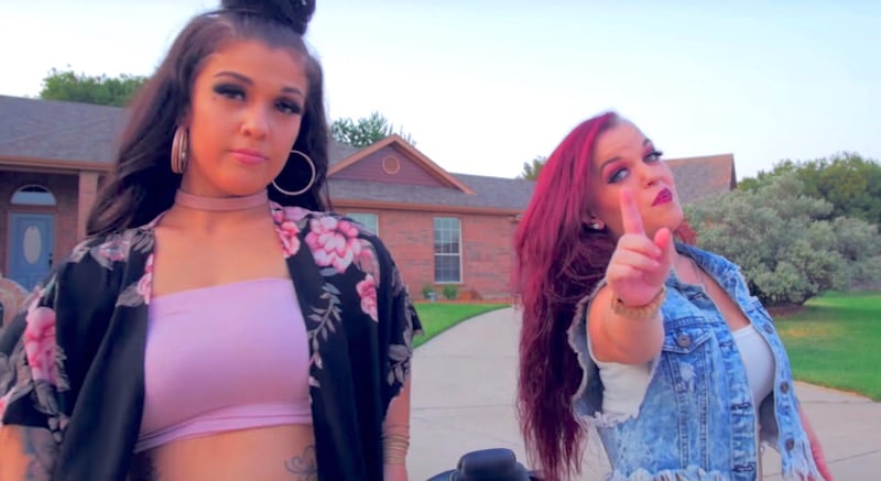 Emily Fernandez and Bri Barlup in their new music video Poppin' Bottles