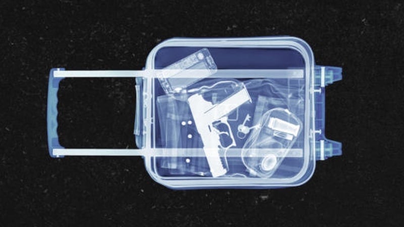 Image showing X-ray of a suitcase with a gun inside it