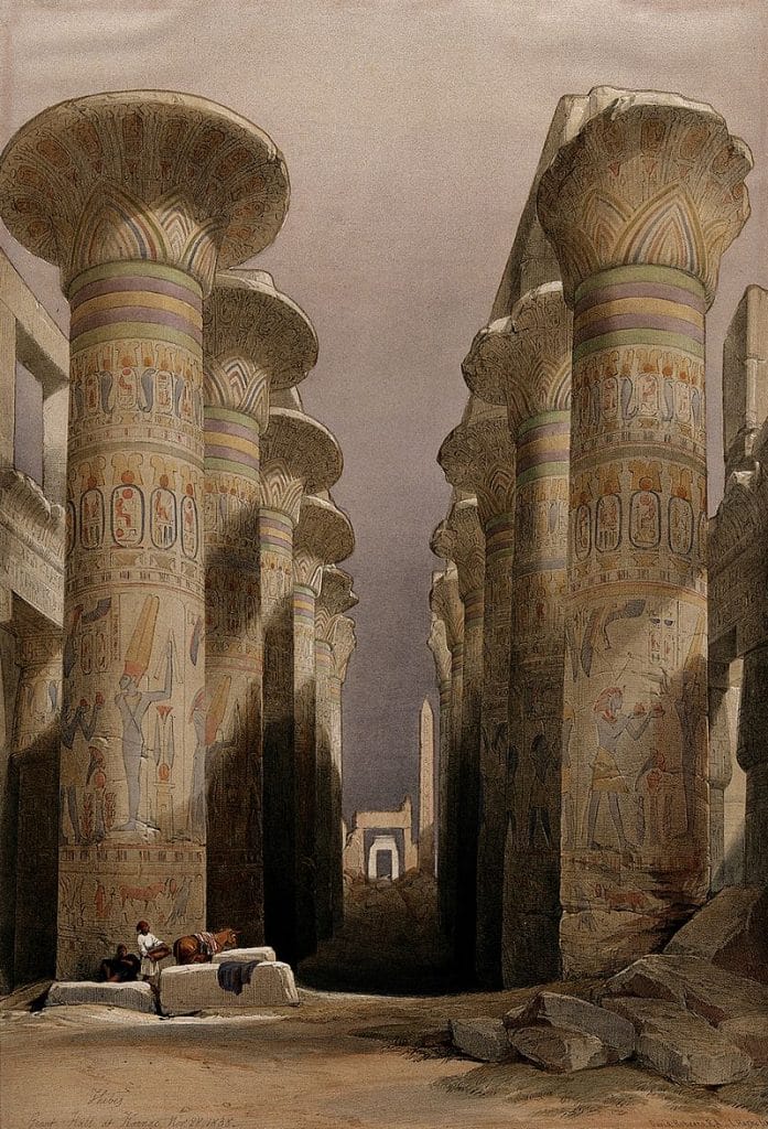 Illustration of how the pillars at the temple of Karnac looking in late 19th century