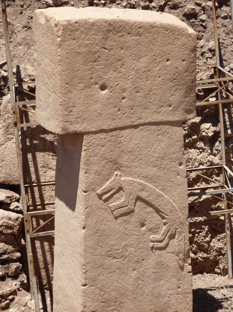 A carved fox on one of the pillars at Gobekli Tepe