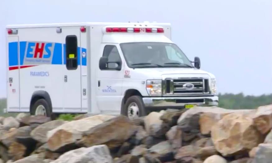 The ambulance on the Oak Island causeway