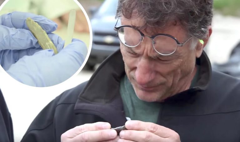 Marty examining the fragment and the fragment in the lab in The Curse of Oak Island Season 5 trailer