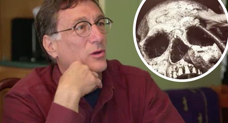 Marty Lagina and a skull shown on The Curse of Oak Island