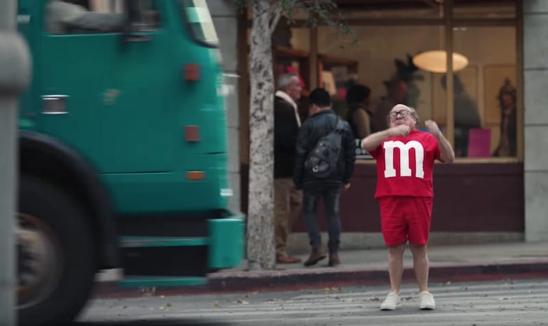 Danny DeVito in the M&M's 2018 Super Bowl commercial