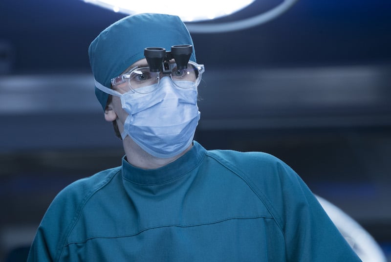 Freddie Highmore in scrubs as Dr. Shaun Murphy in The Good Doctor