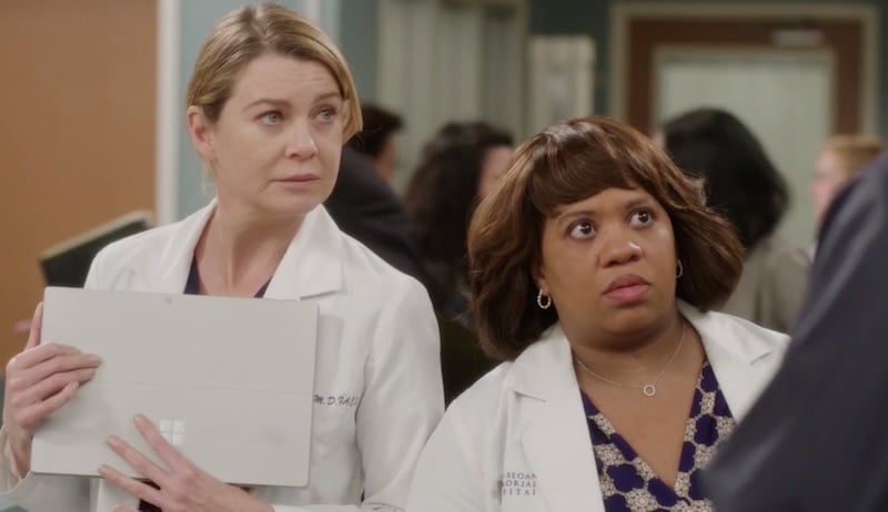 Dr. Bailey and Meredith talk to the ICE agent on Grey's Anatomy
