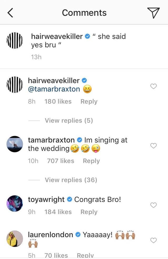 Instagram comment by Tamar Braxton