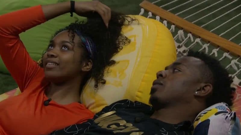 Bayleigh and Swaggy C in the hammock before his Big Brother eviction