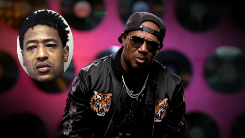 Corey 'C-Murder' Miller inset on a photo of Master P in the Growing Up Hip Hop confessional