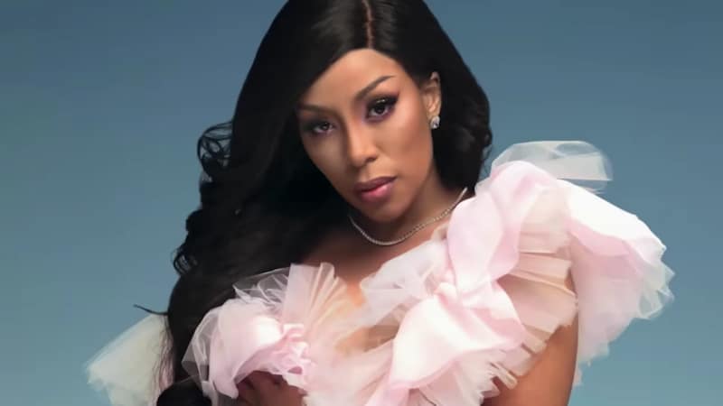 K. Michelle in a frilly pink dress for the Love & Hip Hop: Hollywood intro