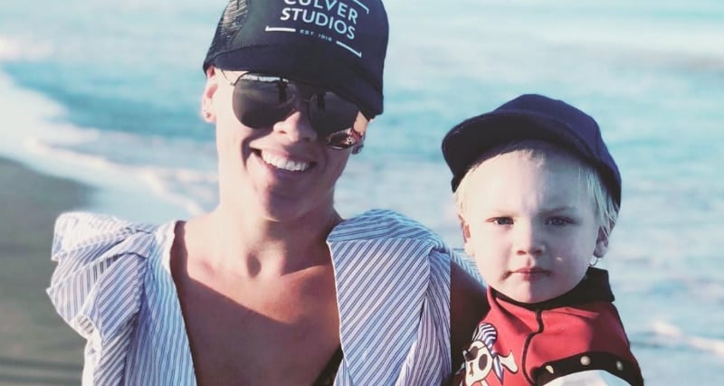 Singer Pink and her son Jameson at the beach in Australia
