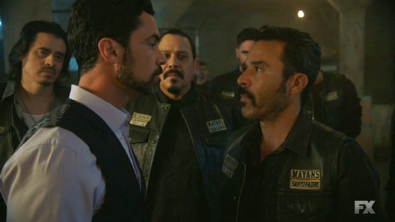 President Bishop (Michael Irby) is given orders by Miguel Galindo (Danny Pino) Pic credit: FX