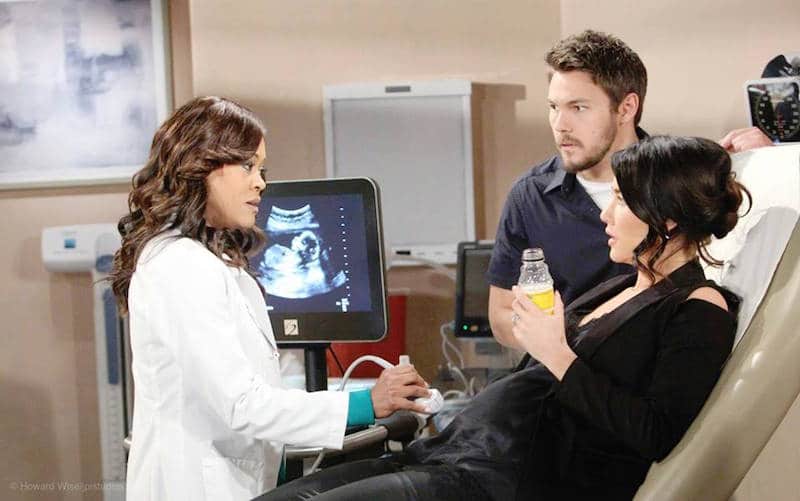 Robing Givens as Dr. Phillips with Liam and Steffy on The Bold and the Beautiful