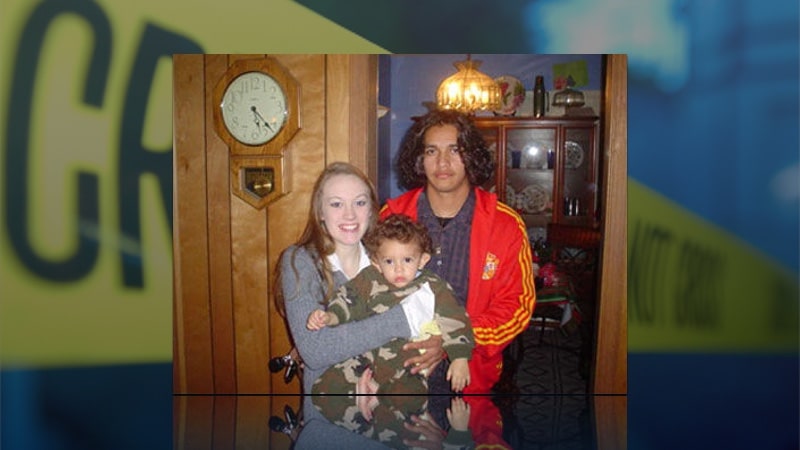 April Caldwell with her son and his father, Juan Carlos Ramirez