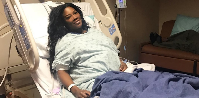 Kenya Moore shared a photo of herself at the hospital awaiting the arrival of baby Daly