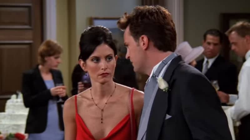 Courteney Cox and Matthew Perry as Monica and Chandler on Friends