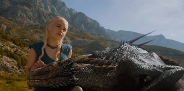 Daenerys Targaryen with one of her Game of Thrones dragons.