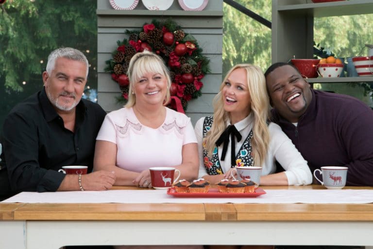 Who are the hosts and judges of The Great American Baking Show Holiday