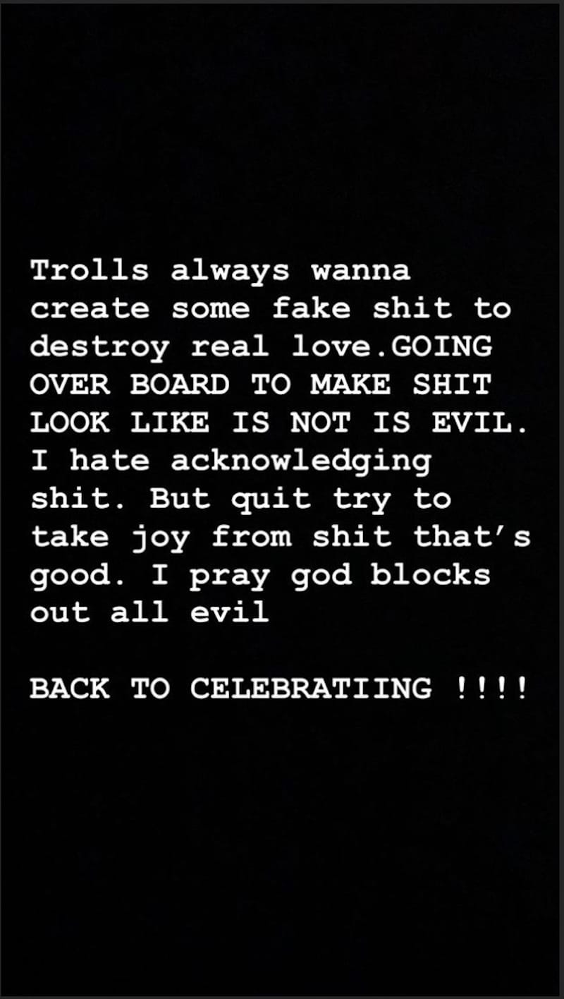 Travis Scott's Instagram Story message