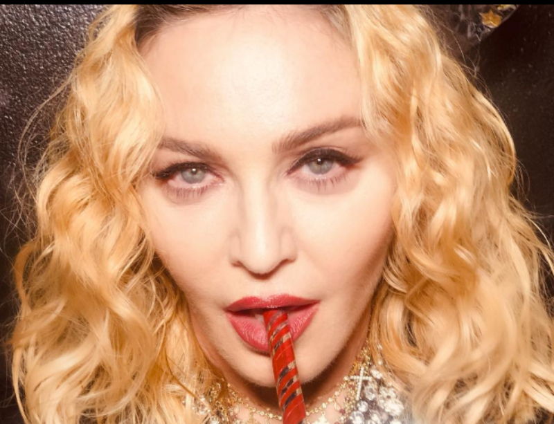 Madonna sucks a straw in an Instagram photo