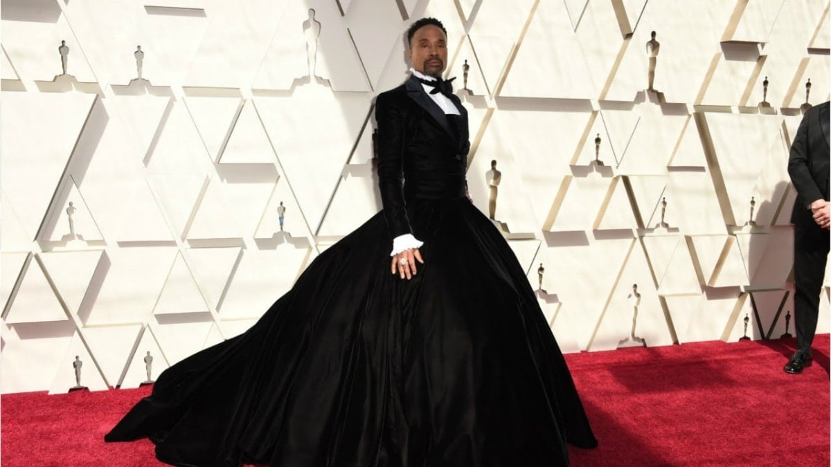 Billy Porter wearing a tuxedo dress to the 2019 Academy Awards