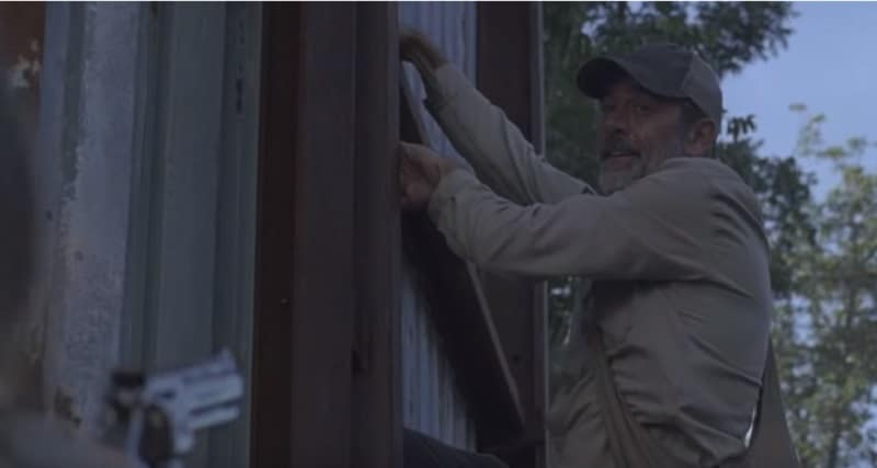 Negan in a scene with JG during The Walking Dead midseason premiere